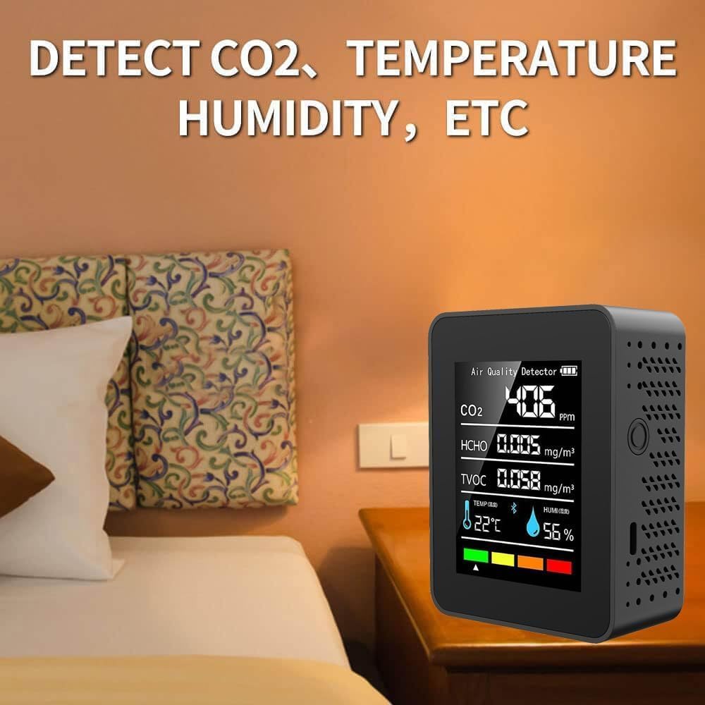 Detecteur de Fumée Connecté Moniteur Qualité Détecteur CO2 5 en 1, Sicomne Détecteur de CO2 Alarme Incendie Co2 Detecteur Gaz Alarme Connectée Moniteur de Dioxyde de Carbone CO2 Monitor Sicomne1 Gray