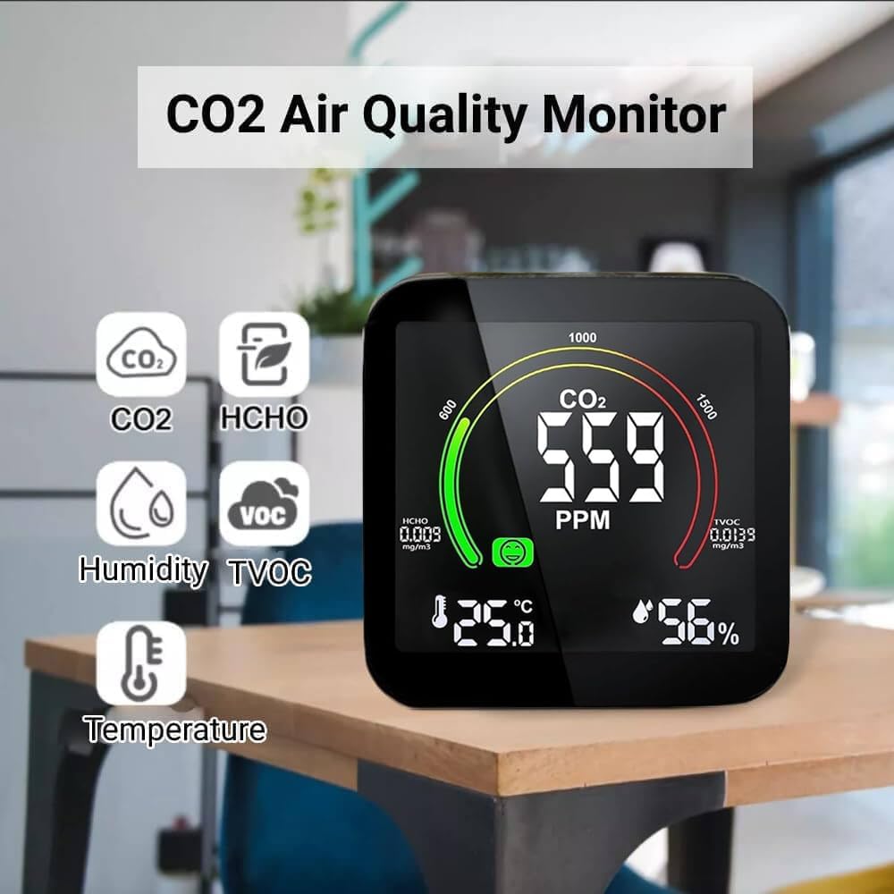 Detecteur de Fumée Connecté Moniteur Qualité Détecteur CO2 5 en 1, Sicomne Détecteur de CO2 Alarme Incendie Co2 Detecteur Gaz Alarme Connectée Moniteur de Dioxyde de Carbone CO2 Monitor Sicomne1 Gray