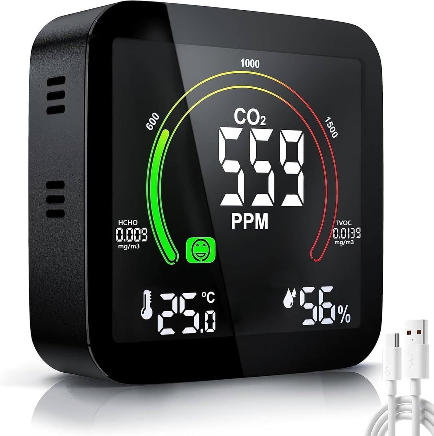 Detecteur de Fumée Connecté Moniteur Qualité Détecteur CO2 5 en 1, Sicomne Détecteur de CO2 Alarme Incendie Co2 Detecteur Gaz Alarme Connectée Moniteur de Dioxyde de Carbone CO2 Monitor Sicomne1 Gray