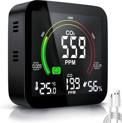 Detecteur de Fumée Connecté Moniteur Qualité Détecteur CO2 5 en 1, Sicomne Détecteur de CO2 Alarme Incendie Co2 Detecteur Gaz Alarme Connectée Moniteur de Dioxyde de Carbone CO2 Monitor Sicomne1 Gray