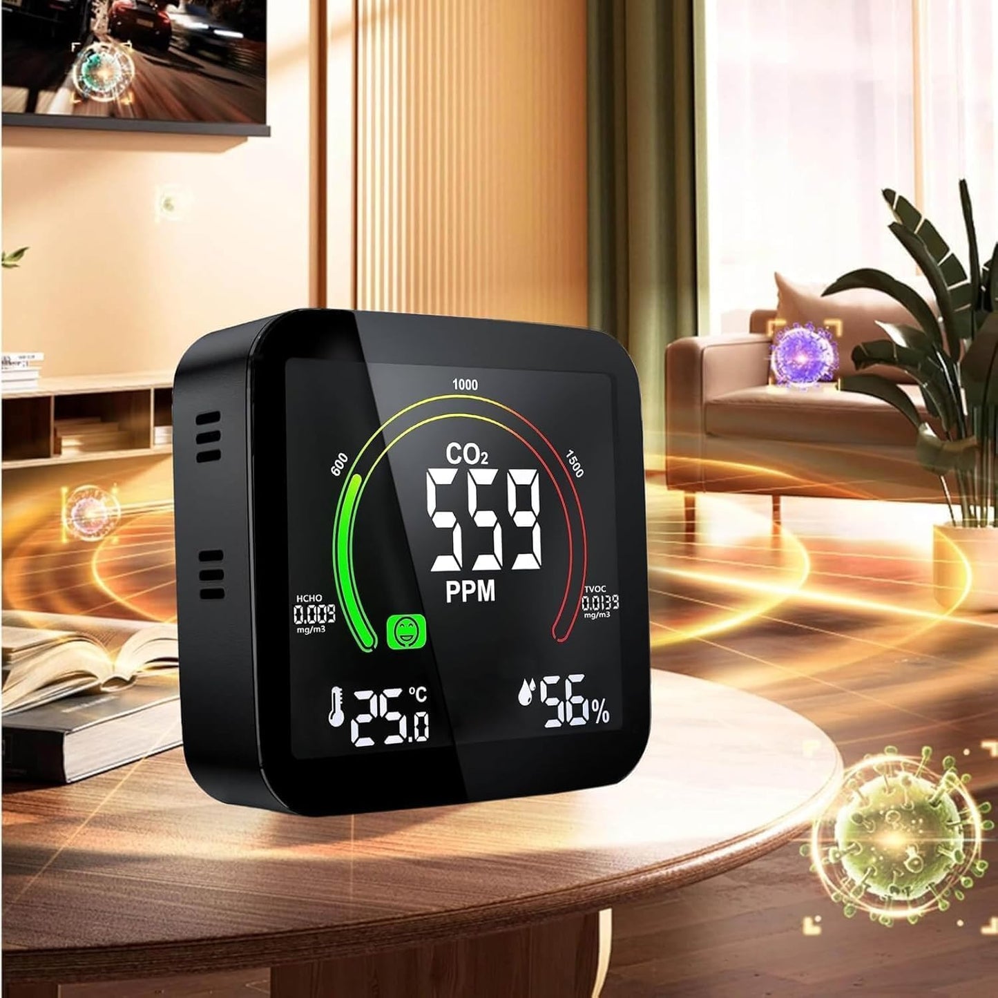 Detecteur de Fumée Connecté Moniteur Qualité Détecteur CO2 5 en 1, Sicomne Détecteur de CO2 Alarme Incendie Co2 Detecteur Gaz Alarme Connectée Moniteur de Dioxyde de Carbone CO2 Monitor Sicomne1 Gray